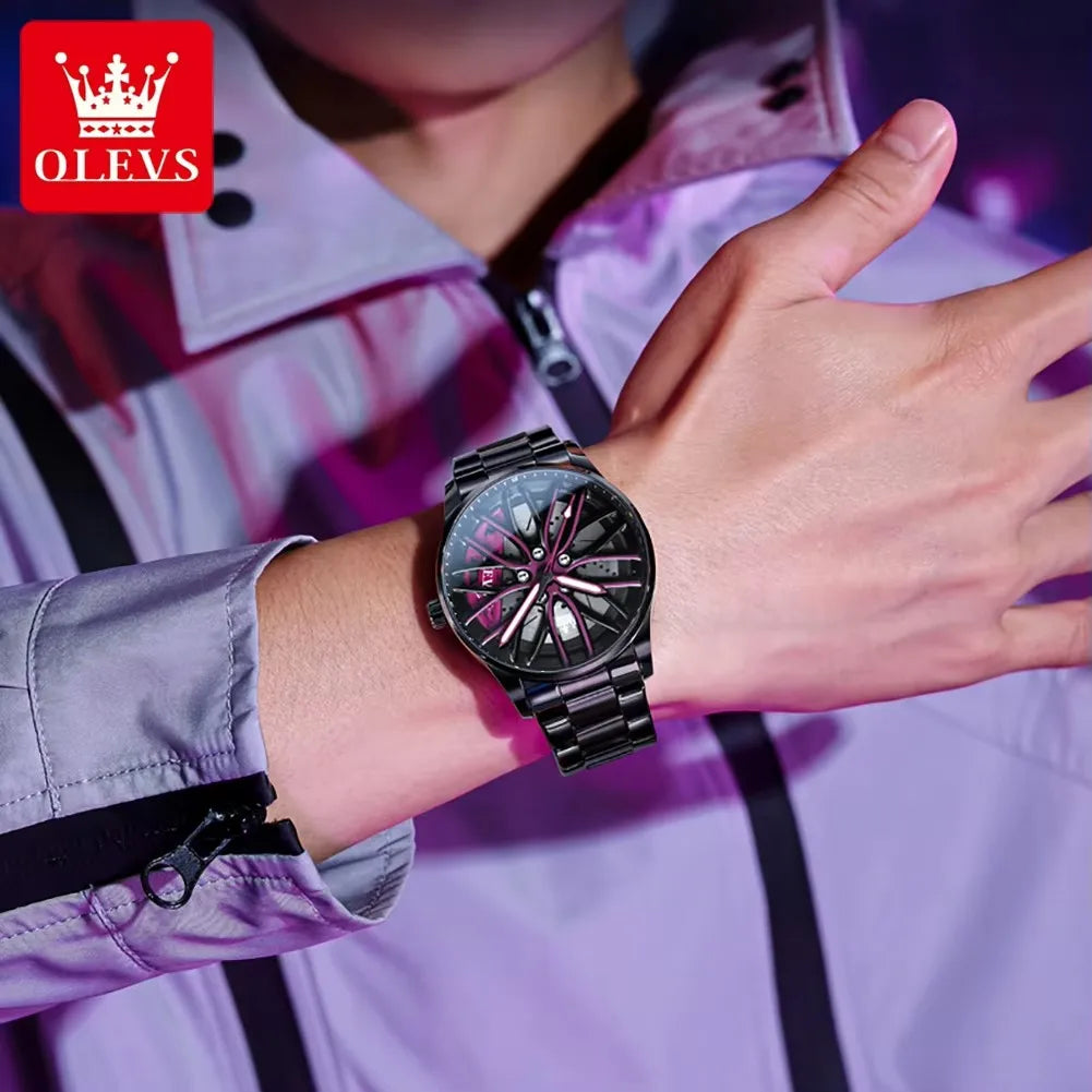 Olevs 9937 Quartz Wristwatch Wholesale Band Unique Creative Branded Reloj Waterproof Car Rim Wheel Steering Watch for Man Male