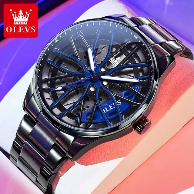 Olevs 9937 Quartz Wristwatch Wholesale Band Unique Creative Branded Reloj Waterproof Car Rim Wheel Steering Watch for Man Male