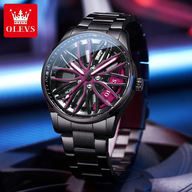 Olevs 9937 Quartz Wristwatch Wholesale Band Unique Creative Branded Reloj Waterproof Car Rim Wheel Steering Watch for Man Male