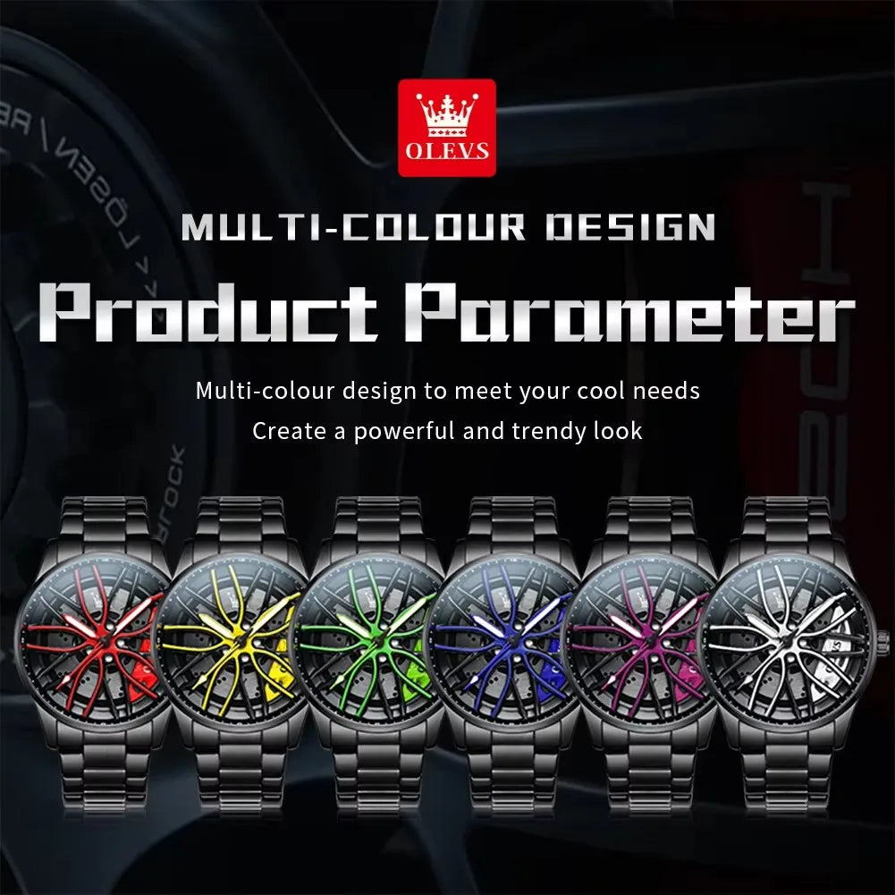 Olevs 9937 Quartz Wristwatch Wholesale Band Unique Creative Branded Reloj Waterproof Car Rim Wheel Steering Watch for Man Male