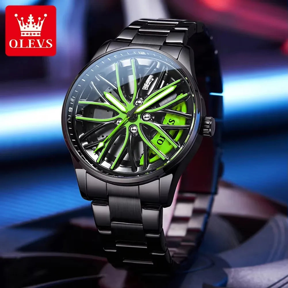 Olevs 9937 Quartz Wristwatch Wholesale Band Unique Creative Branded Reloj Waterproof Car Rim Wheel Steering Watch for Man Male