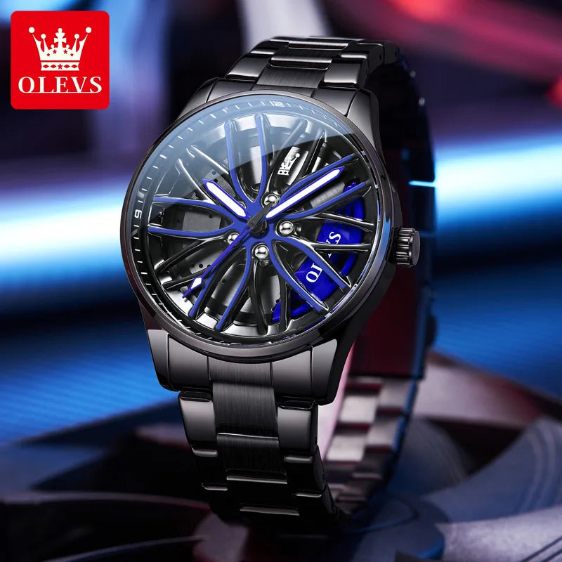Olevs 9937 Quartz Wristwatch Wholesale Band Unique Creative Branded Reloj Waterproof Car Rim Wheel Steering Watch for Man Male